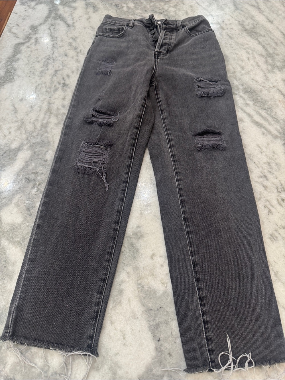 PacSun Charcoal Distressed Straight-Leg Jeans